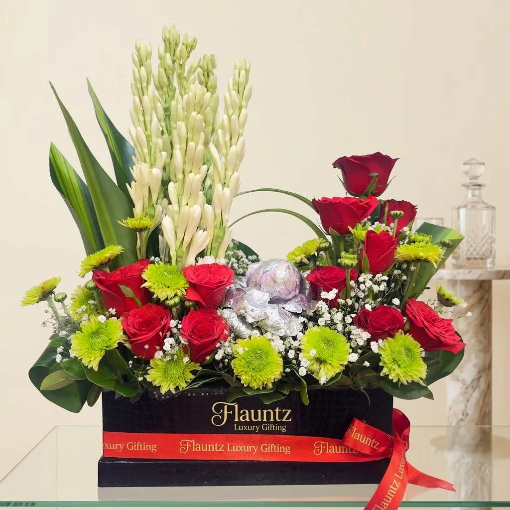 pr_10_Aug_2026_FLG362 Red Rose Tuberose Flower Box - Image 1