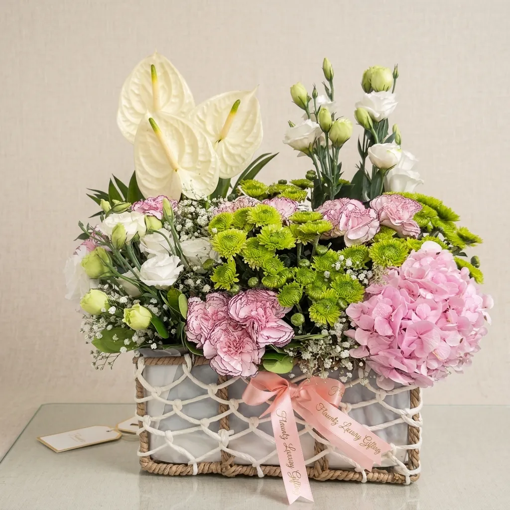 pr_10_Aug_2026_FLG367 Pastel Floral Arrangement Basket - Image 1