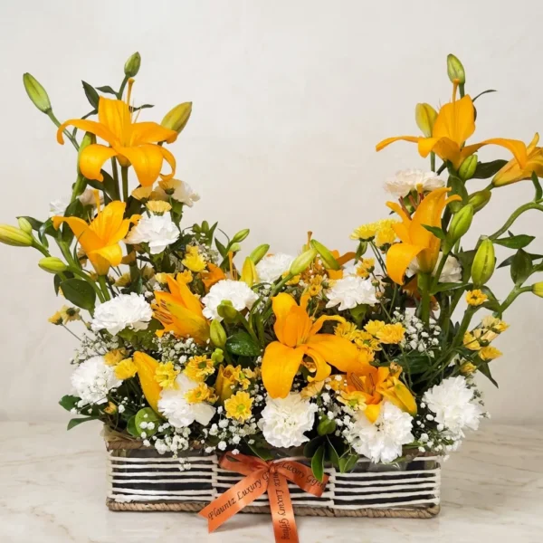 Orange Lille & White Carnation Basket