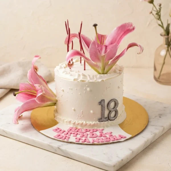 Pink Lily Birthday Cake