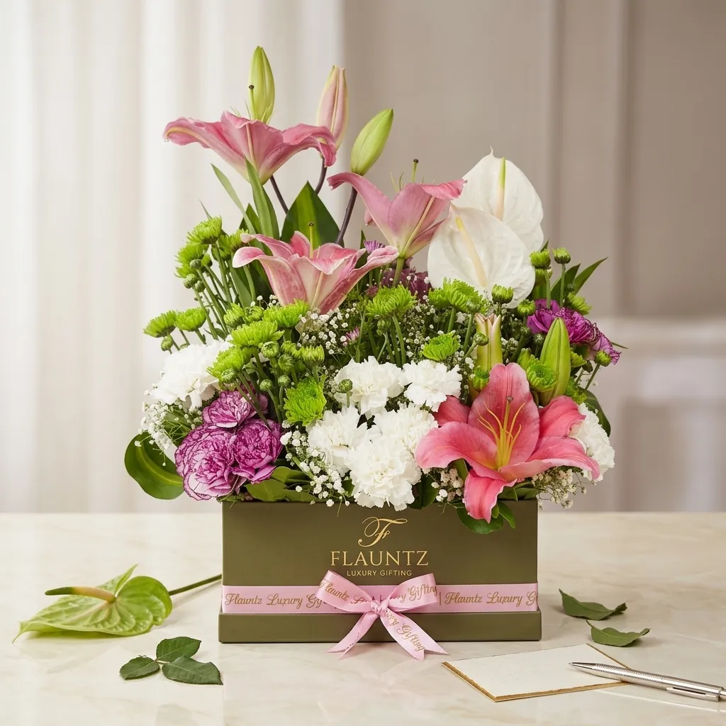 pr_11_Aug_2026_FLG400 Pink Lily Floral Gift Box - Image 1