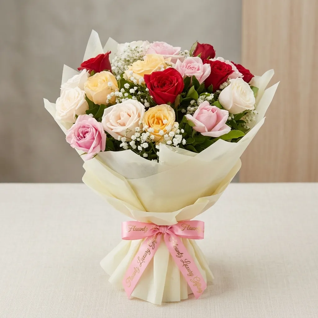pr_25_Aug_2026_FLG406 Mixed Rose Flower Bouquet - Image 1