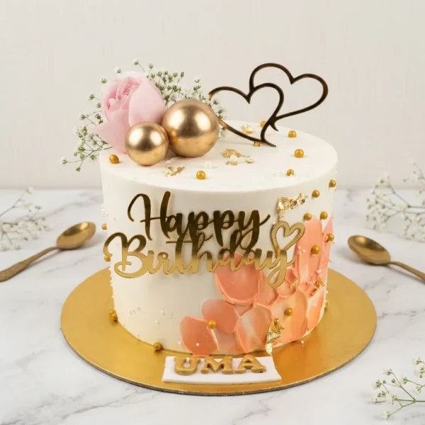 Gold Hearts Birthday Cake