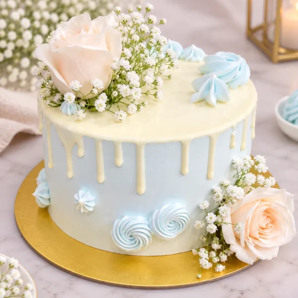Floral Blue Drip Cake