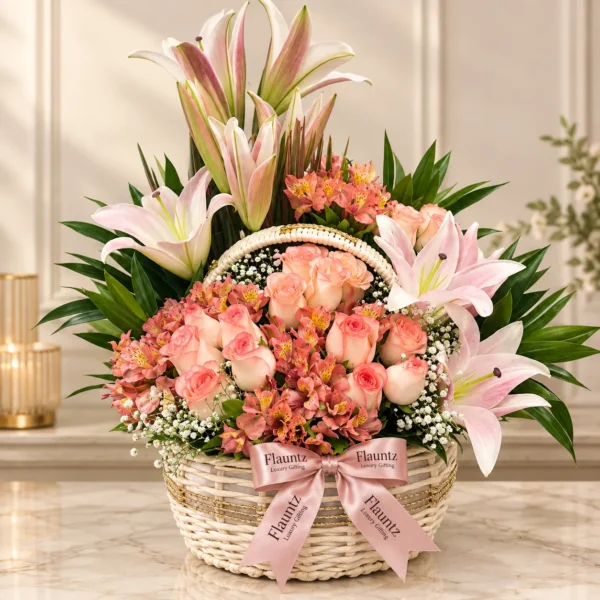 Pink Lily Rose Basket