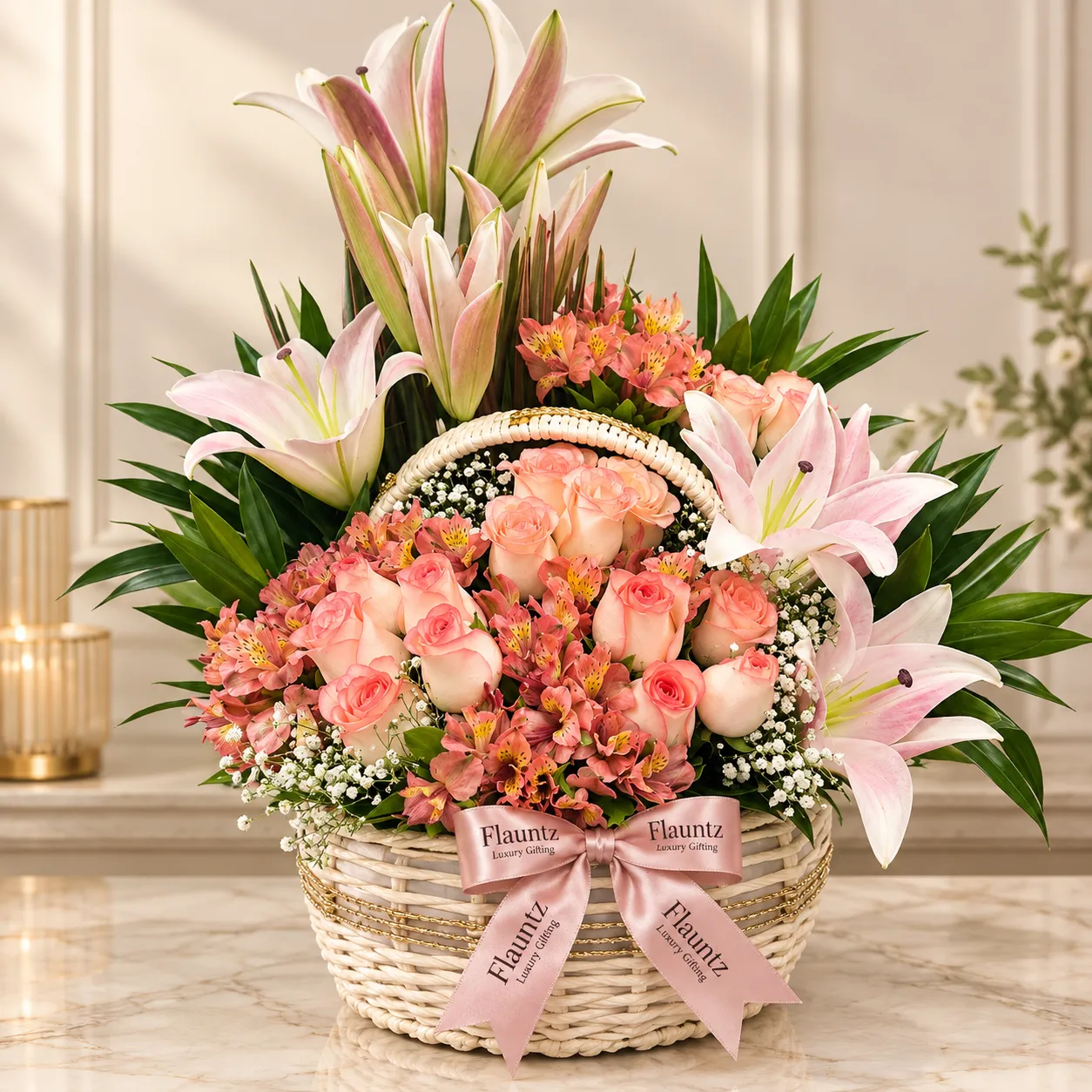 pr_21_Sep_2026_FLG425 Pink Lily Rose Basket - Image 1