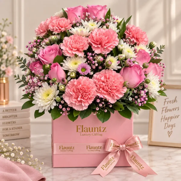 Pink Rose & Carnation Flower Box