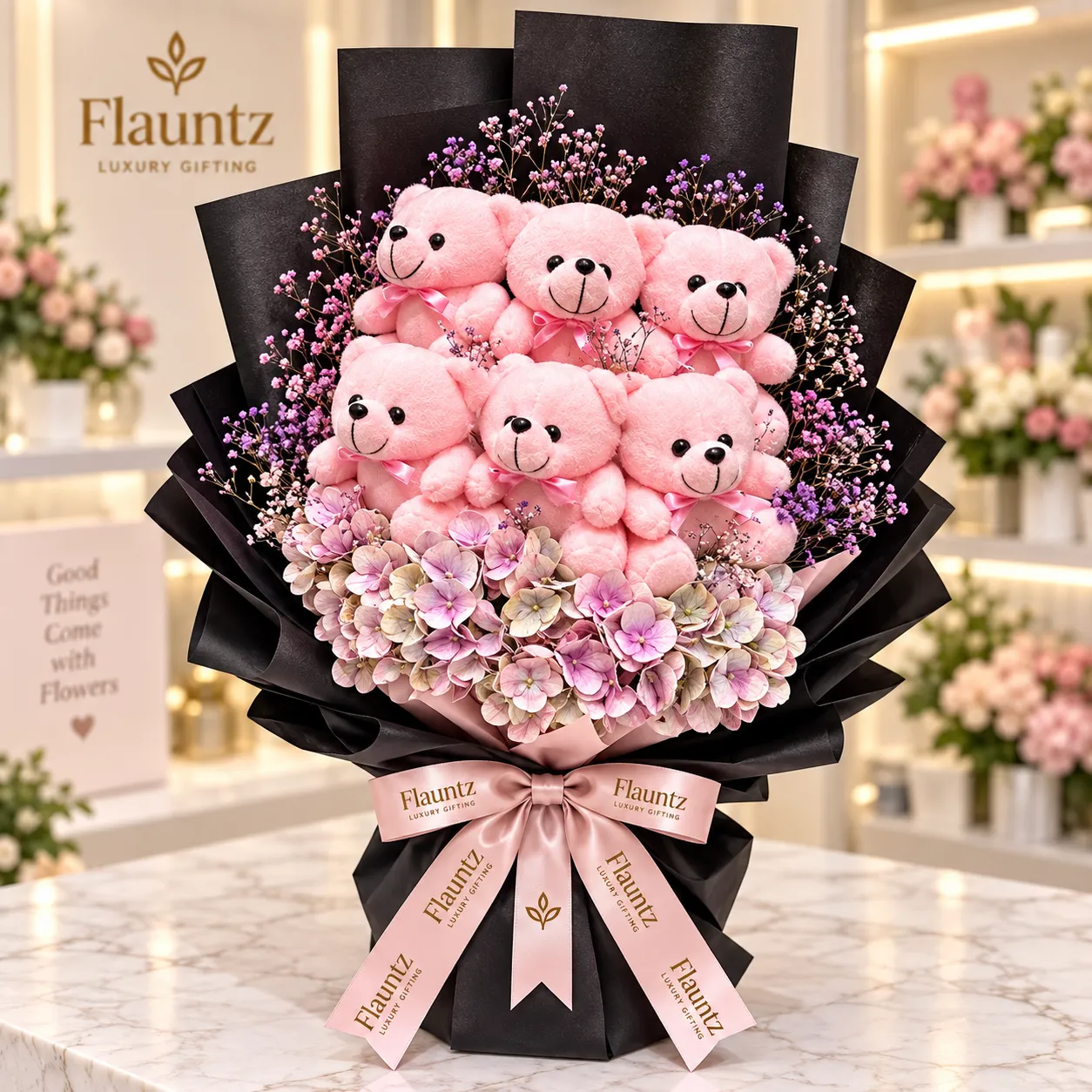 pr_21_Sep_2026_FLG435 Pink Teddy Bear Bouquet - Image 1