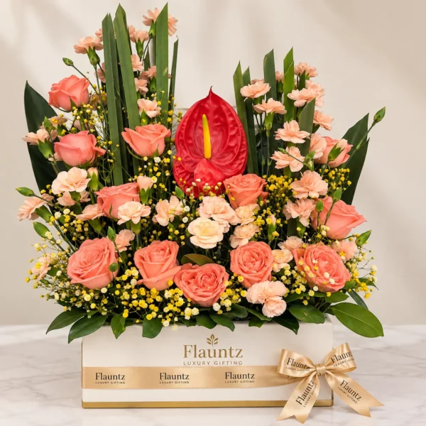 Peach Rose Anthurium Floral Box