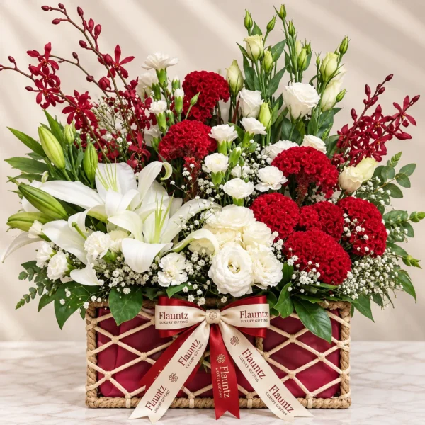 Crimson White Luxury Flower Basket
