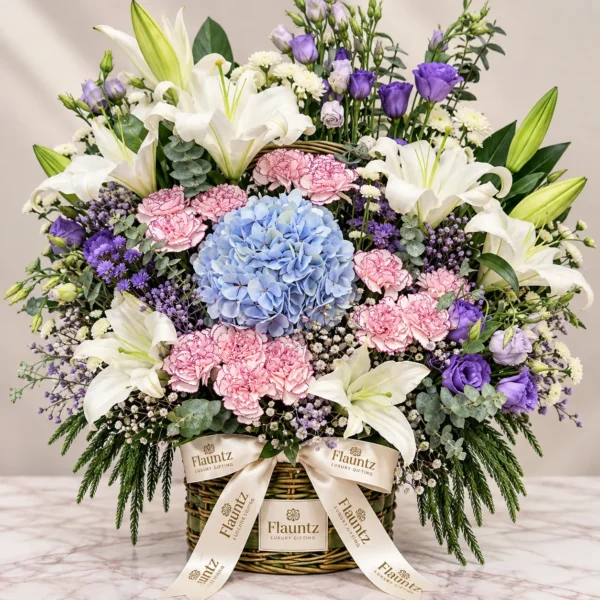 Blue Hydrangea Lily Flower Basket