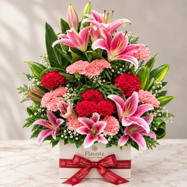 Pink Lily And Carnation Box