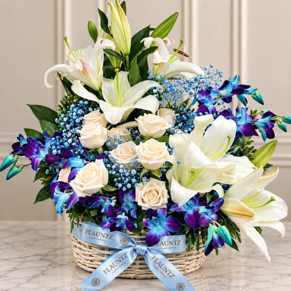 White Lily And Rose Basket