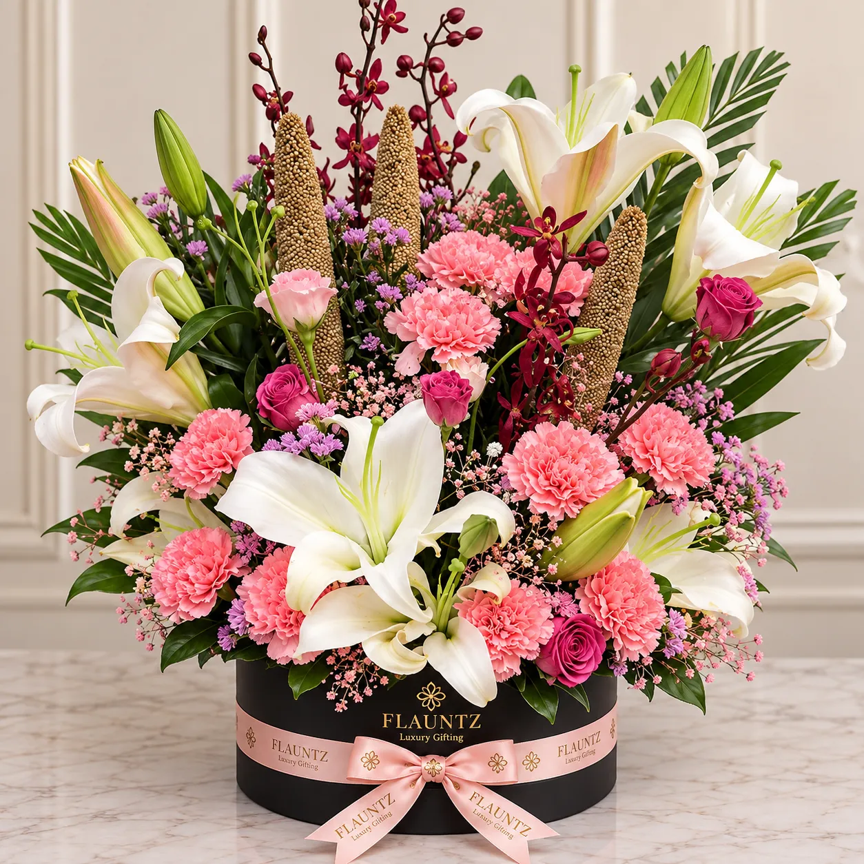 pr_28_Sep_2026_FLG456 Elegant Lily And Carnation Box - Image 1