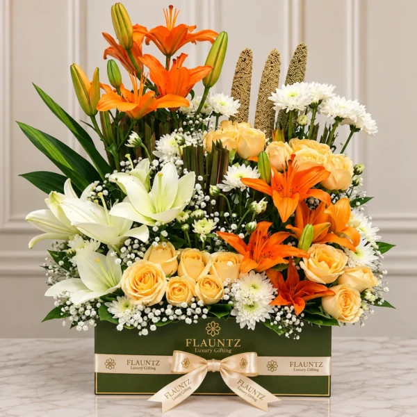 Orange Lily Rose Flower Box