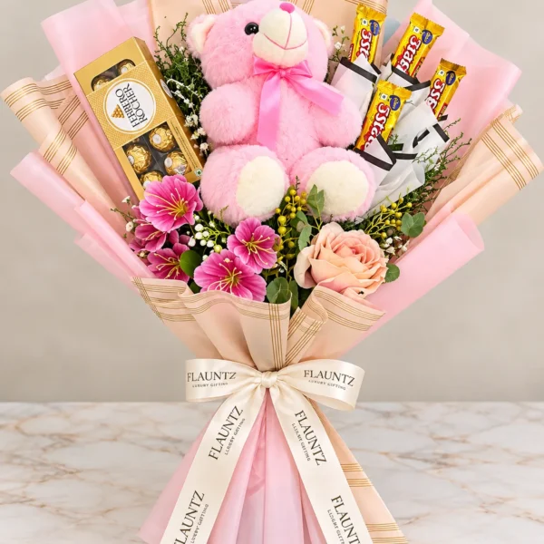 Pink Bear Chocolate Flower Bouquet